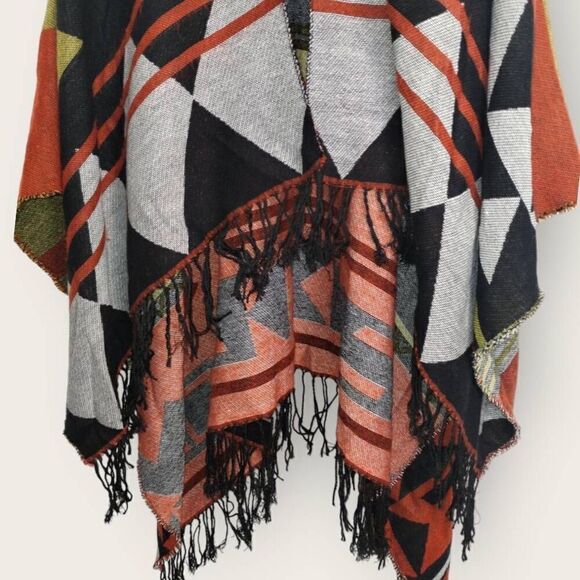 Marc New York Poncho Southwestern Cape One Size Black Rust Earthy Western Gorp‎ - Picture 8 of 13